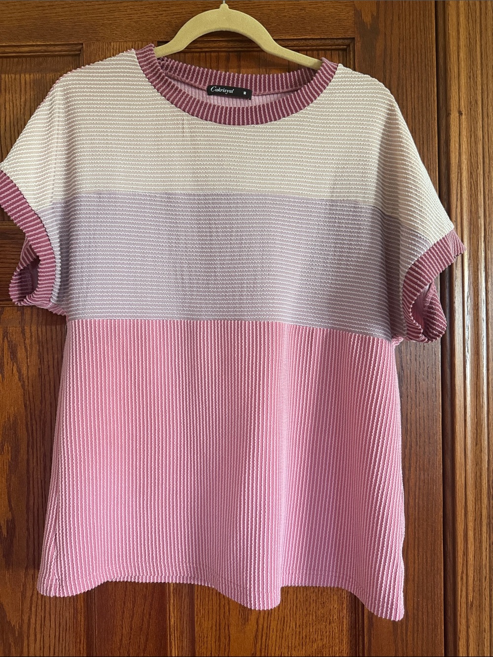 Relaxed Ribbed Short Sleeve Tee in Pink